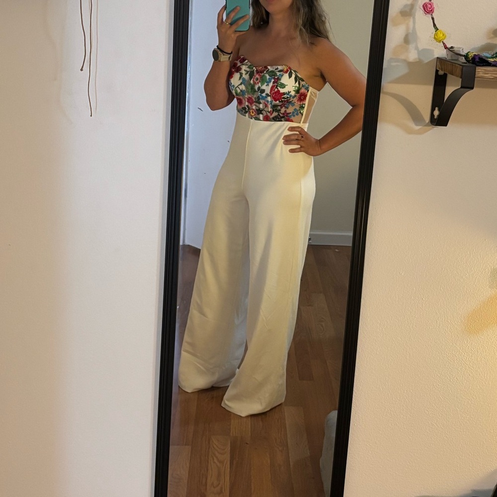 Lulus White Floral Embroidered Strapless Jumpsuit - Picture 3 of 4
